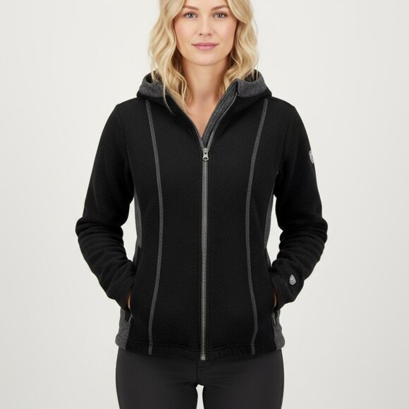 Kuhl Womens Alfpaca Hoodie Fleece Full Zip Black/Gray Outdoor Warm Wear Medium - Picture 1 of 16